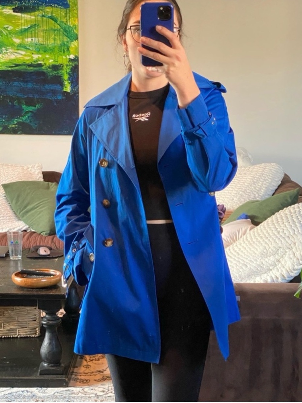 Michael Kors Electric Blue Double-Breasted Trench Coat